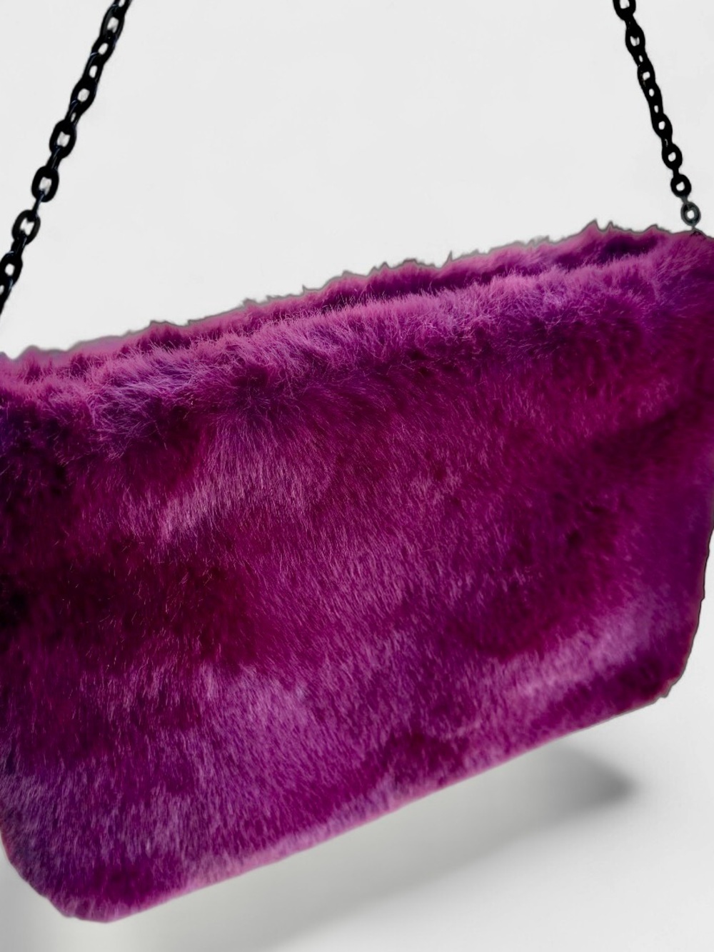 A New Day Fuchsia Faux Fur Crossbody Bag Black Chain Fuzzy Evening Purse